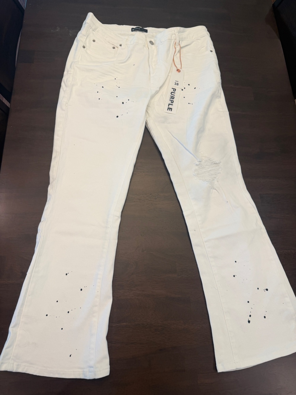 PURPLE BRAND NWT White Distressed Jeans with Paint-Splash Detail